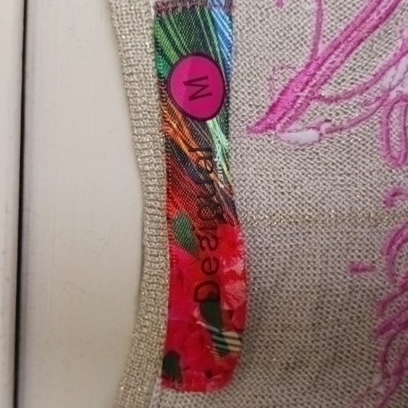 DESIGUAL Boho Dolman Sleeve Floral Mettalic Disco Mini Dress, Sz M - Picture 2 of 15